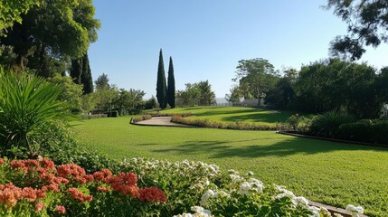 Haifa Hill Park with Pray View of Bahai Gardens. Green Flower Middle Travel Worship