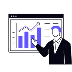 Poster - Businessman stands confidently, gesturing towards a screen displaying a rising growth chart. The stylized design emphasizes professionalism and success in a corporate setting