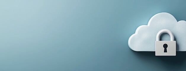 Poster - Cloud with a padlock represents digital security and data protection in online networks and advanced technology solutions