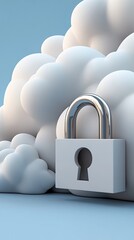 Poster - Cloud with a padlock represents digital security and data protection in online networks and advanced technology solutions