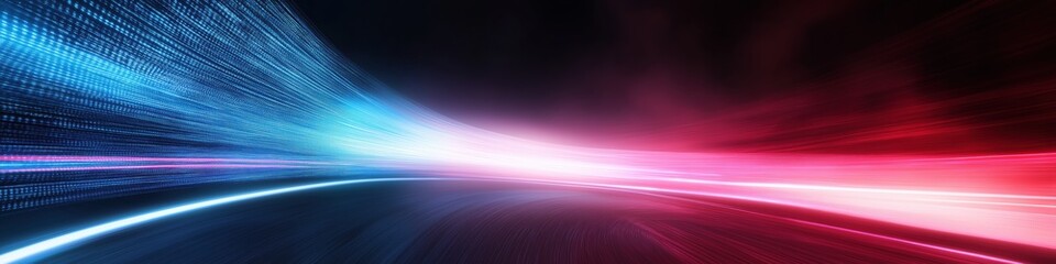 Poster - A colorful, abstract image of a road with a blue and red stripe. The image is full of bright colors and has a sense of movement and energy