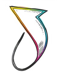 Fototapete - Rainbow gradient arrow pointing down, with black outline and scribble effect, isolated on white background