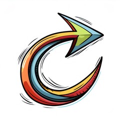 Poster - Hand drawn colorful curved arrow forming a circular loop, symbolizing continuous process, refresh, or repeat