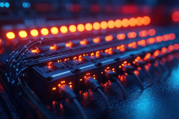 Poster - Close-up view of illuminated network switches and cables in a data center