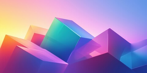 Wall Mural - Abstract geometric cubes, colorful gradient 3D illustration of vibrant transparent crystal-like blocks