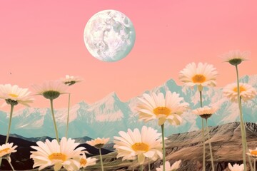 Poster - Collage Retro dreamy of daisy landscapes astronomy outdoors nature.