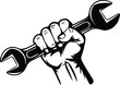 © Raihan - Hand holding wrench vector isolated on white background.