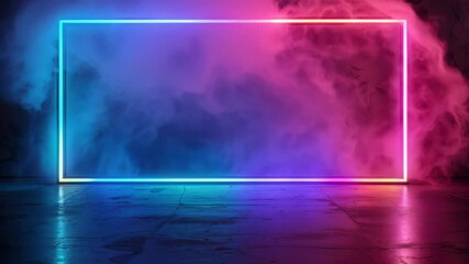 Poster - Colorful neon frame smoothly cycles through vibrant hues in a smoky room, creating a captivating visual spectacle
