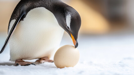 Wall Mural - gentoo penguin incubating egg, nestled atop feet, protective feathered belly shielding fragile offsp