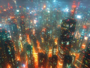 Poster - Aerial View of a Bustling Metropolis at Night