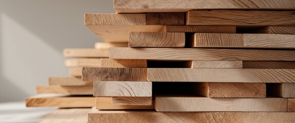 Wall Mural - Close up of Stacked Square Wooden Lumber Natural Wood Texture Construction Material.