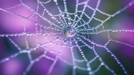 Wall Mural - Beautiful spider web in wild field with dew in morning in Spring.