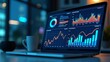 © Ada - Business intelligence and analysis reports. Many graphs on reports and laptop display