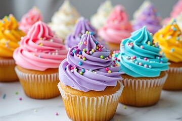 Canvas Print - Colorful Birthday cupcakes birthday dessert icing.