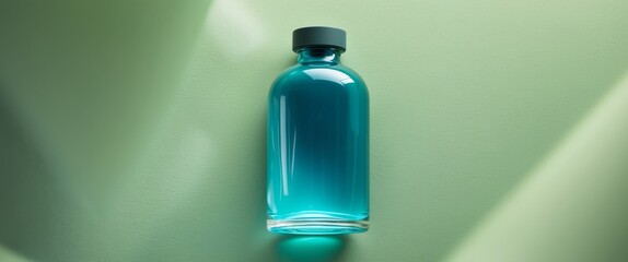 Wall Mural - a close up of a bottle of liquid on a green surface