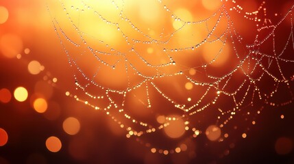 Wall Mural - Beautiful spider web in wild field with dew in morning in Spring.