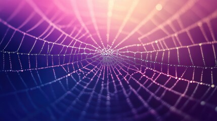 Wall Mural - Beautiful spider web in wild field with dew in morning in Spring.