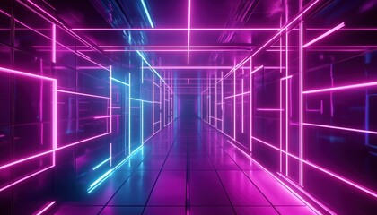 Poster - Exploring The Innovative Fusion Of Futuristic Elements In Cyberpunk: The Warped And Distorted Neon Laser Grid Experience.