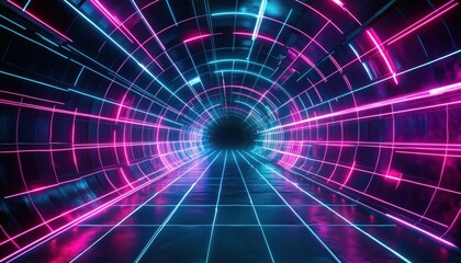 Poster - The Presence Of Futuristic Elements In Cyberpunk: A Twisted And Distorted Neon Laser Grid, Symbolizing The Dystopian Future.