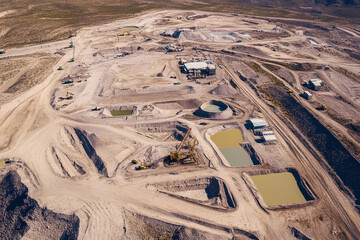 Poster - Perspective view of lithium mining operations in arid landscape. Generative AI