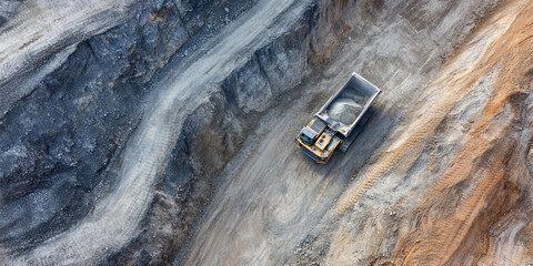Poster - Overview of extensive mining excavation site in operation. Generative AI