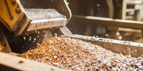 Poster - Close-up view of crushed graphite ore process in industry. Generative AI