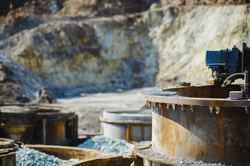 Poster - Close-up view of lithium extraction equipment at a mining site. Generative AI
