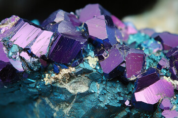 Poster - Close-up view of rare neodymium mineral with colorful crystals. Generative AI