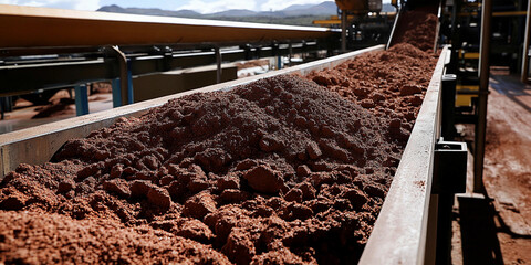 Poster - Processing raw lithium ore on a conveyor belt in a facility. Generative AI