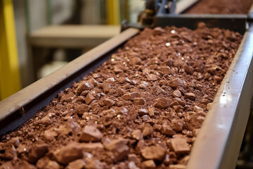 Poster - Close-up view of raw lithium ore during processing at facility. Generative AI
