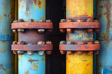 Aufkleber - Colorful and rusty gas pipes in industrial setting. Generative AI