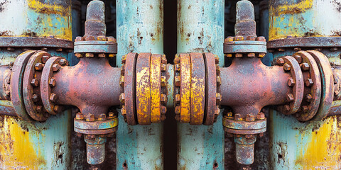 Poster - Colorful old gas pipes show rust and wear. Generative AI