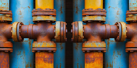 Aufkleber - Colorful old gas pipes showing signs of rust and wear. Generative AI