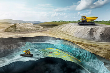 Poster - Mining operation for lithium nickel cobalt at extraction site. Generative AI