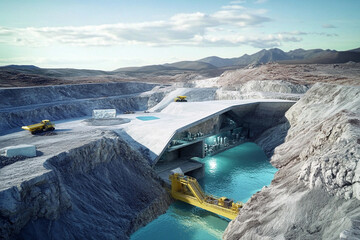Poster - Mining operation for lithium nickel cobalt in remote landscape. Generative AI
