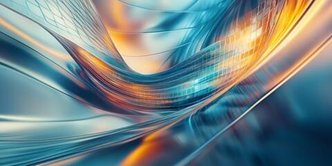 Aufkleber - This vibrant abstract image features flowing lines in shades of blue and orange. It evokes a sense of movement and energy. Ideal for digital art and modern designs. AI