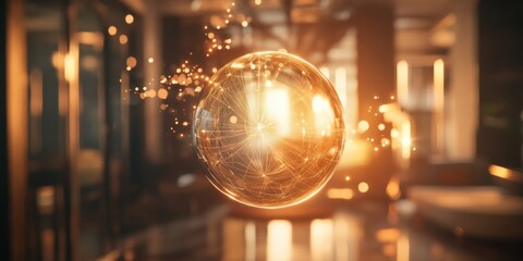 Aufkleber - A glowing orb captured in a beautifully lit room. The soft light creates a magical atmosphere. This image embodies futuristic elegance. Perfect for modern design concepts. AI
