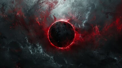 Poster - dark celestial event captures the imagination with swirling red hues and ominous clouds in the cosmo
