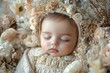 © Khella - A newborn sleeps among natural floral decor, an artistic and stylized photoshoot that captures the baby as a part a gentle, beautiful setting.