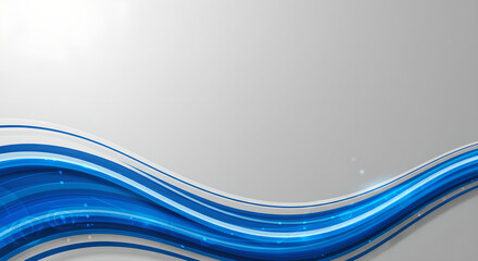 Poster - Blue wavy lines with silver background design. Dynamic flowing curves pattern. Modern abstract business background with smooth gradient waves. Clean minimal style for presentation or banner