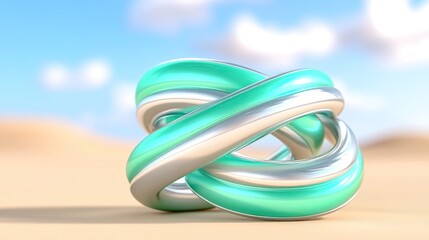 Abstract knot on desert sand; background is sky with clouds. Use decoration, design element