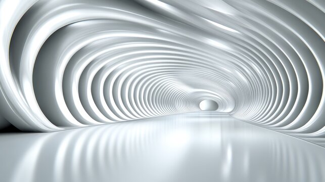 Abstract organic structure tunnel. Futuristic architecture in a smooth and flowing curved interior