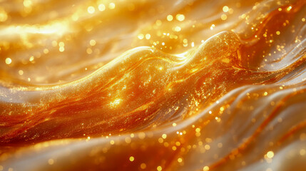Poster - A close-up of golden oil waves with a metallic shimmer, reflecting light in an abstract pattern