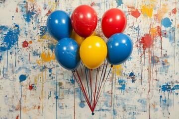 Wall Mural - Colorful Balloons Against a Vibrant Splatter Paint Backdrop for a Festive Celebration