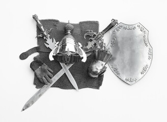 Wall Mural - knightly equipment isolated on white background