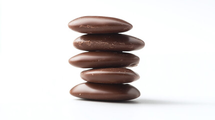 Wall Mural - Stack of chocolate covered almonds isolated on white background.