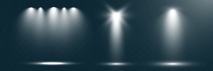 Aufkleber - Empty spotlight stage with dark gradient background and bright beams of light illuminating the center. Suitable for presentations, performances, or dramatic effects.	