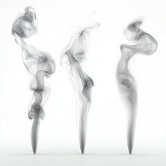 Aufkleber - Three Pillars of Smoke: Ethereal Wisps of Gray on White Creating Abstract Sculptures.