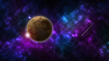 Wall Mural - image of outer space with background of stars and nebulae. a planet in deep space. illustration