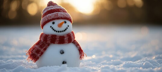 Wall Mural - Snowman with Bokeh Winter Background.